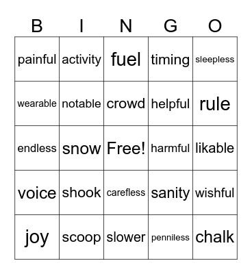3rd Grade Bingo Card