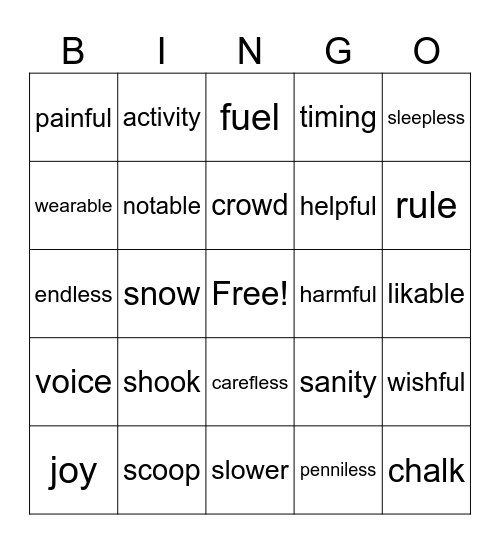 3rd Grade Bingo Card