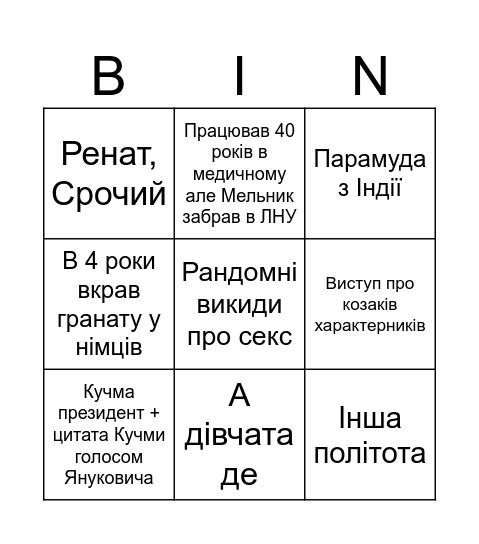 БІНГО ПАРА З ІСТОРІЇ Bingo Card