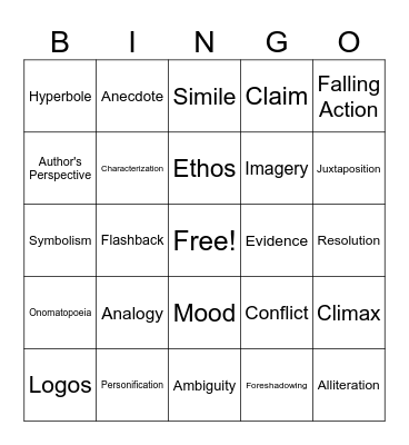 Literary Terms Bingo Card