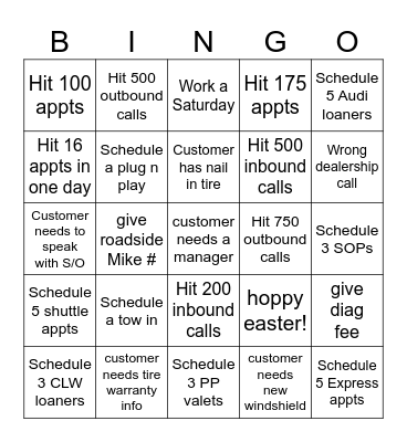APRIL Bingo Card