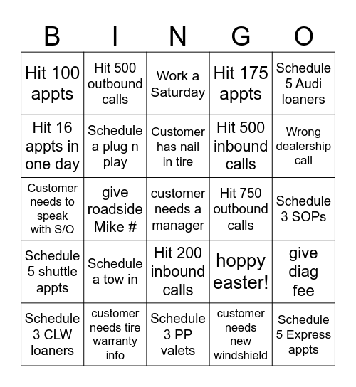 APRIL Bingo Card