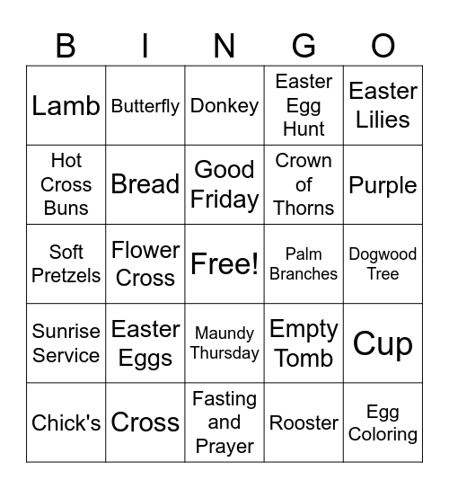 Easter Symbols Bingo Card