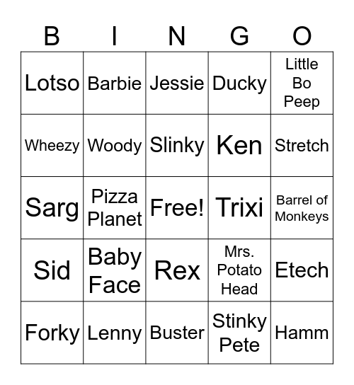 Toy Story Bingo Card