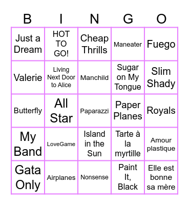 Musical Bingo Card