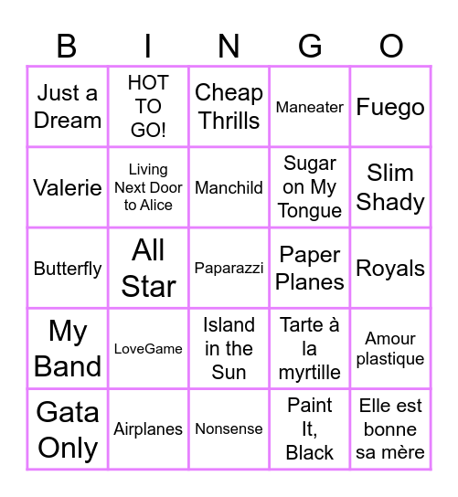 Musical Bingo Card