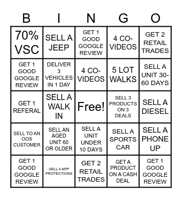 SALES BINGO Card