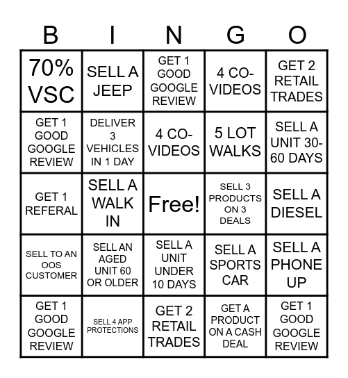 SALES BINGO Card