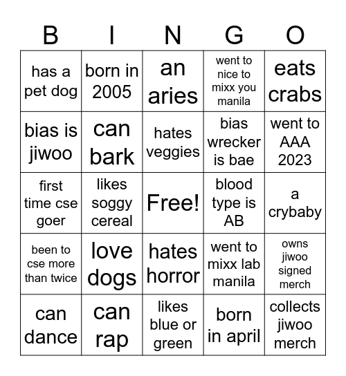 MISS JJYUNIVERSE Bingo Card