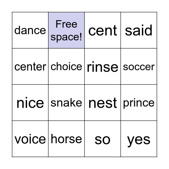 "ce" "se" "s" "c" "ss" Bingo Card