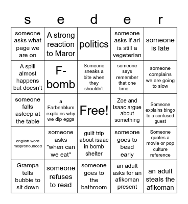 passover Bingo Card