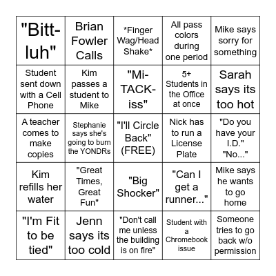 A.P. Office Bingo Card