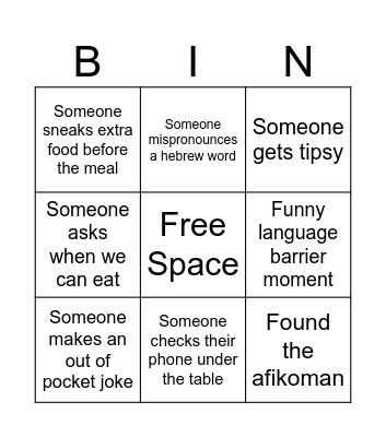 Girlies Passover 2026 Bingo Card