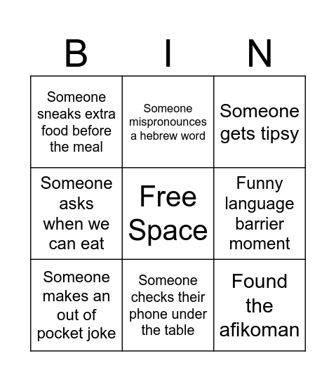 Girlies Passover 2026 Bingo Card