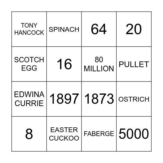 EGG QUIZ BINGO Card
