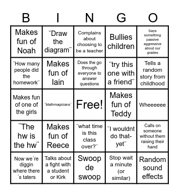 Mr Houck Bingo Card