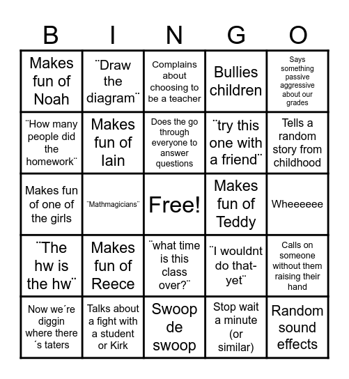 Mr Houck Bingo Card