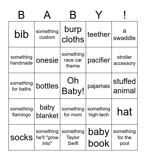 Baby Gift Bingo Card