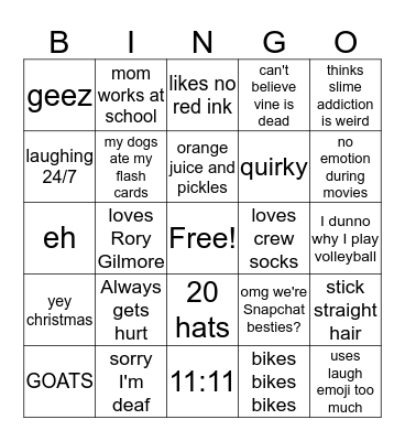 KINNEY BINGO Card