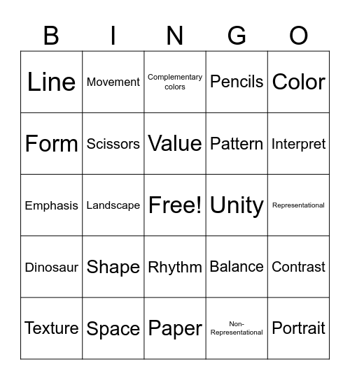 Art Bingo Card