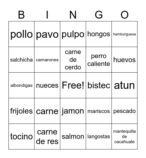 Proteinas Bingo Card