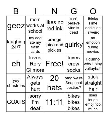 KINNEY BINGO Card