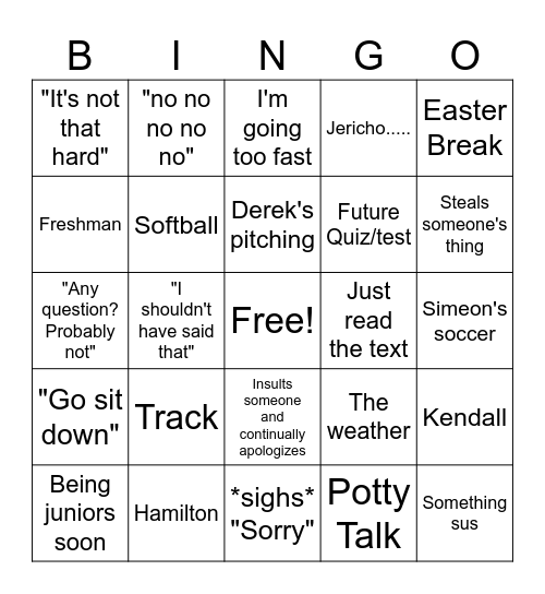 Prof Rodebaugh Bingo Card