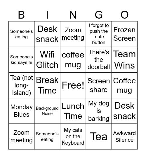 Work from home Bingo Card