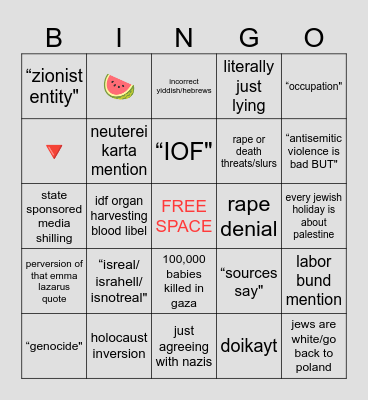 Anti(((Zionist))) Bullshit Bingo Card