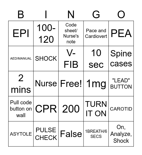 ACLS/BLS BINGO Card