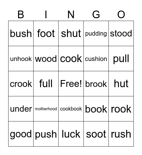 oo as in book & u as in push Bingo Card