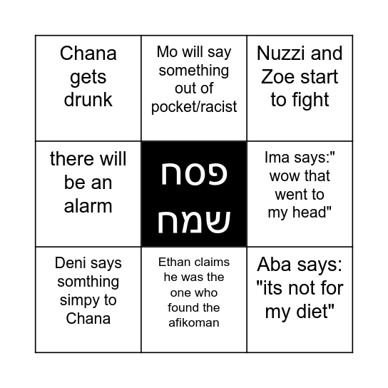 Levy family pass over bingo Card