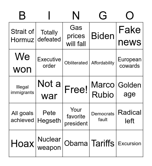 April fool Bingo Card