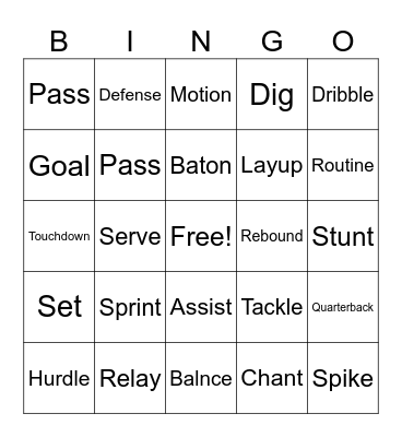 Physical Education Bingo Card