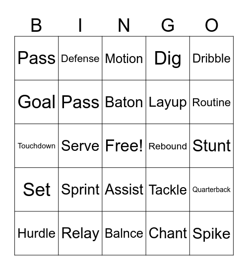 Physical Education Bingo Card
