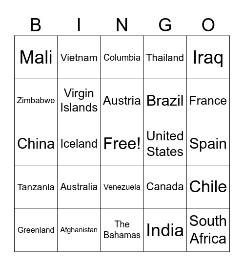 Latitude and Longitude Bingo Card