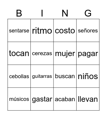 El comedor de don Marcos-Sílabas mixtas p 10 Bingo Card