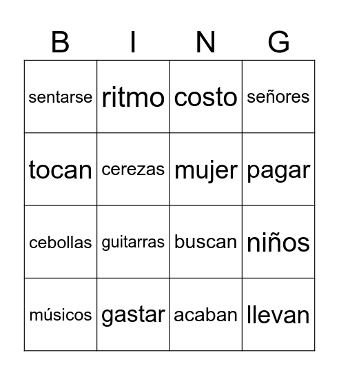 El comedor de don Marcos-Sílabas mixtas p 10 Bingo Card