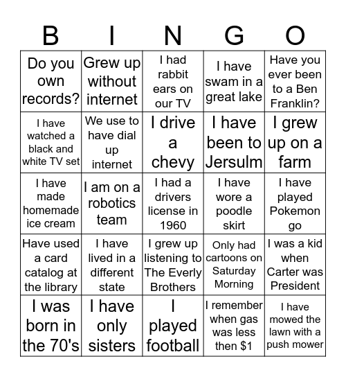 Ice Breaker Bingo Card