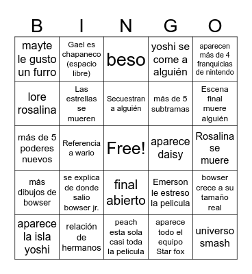 Bingo mario galaxy Bingo Card