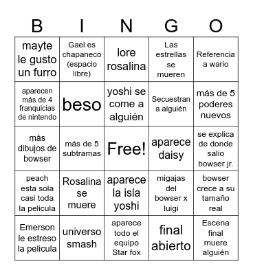 Bingo mario galaxy Bingo Card