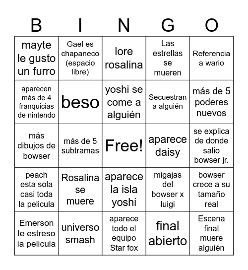 Bingo mario galaxy Bingo Card