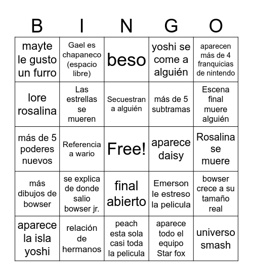 Bingo mario galaxy Bingo Card