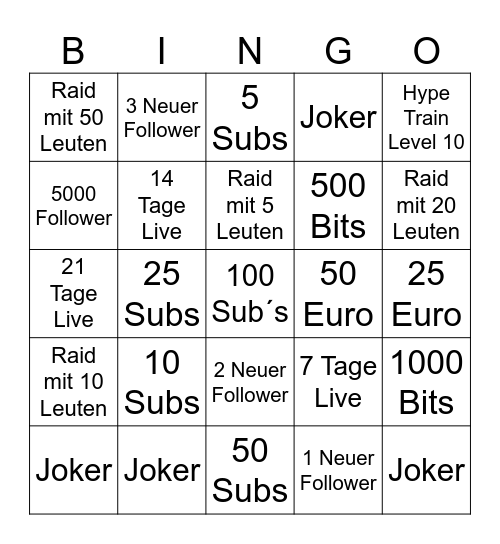 SubaDingo Giveaway Bingo Card