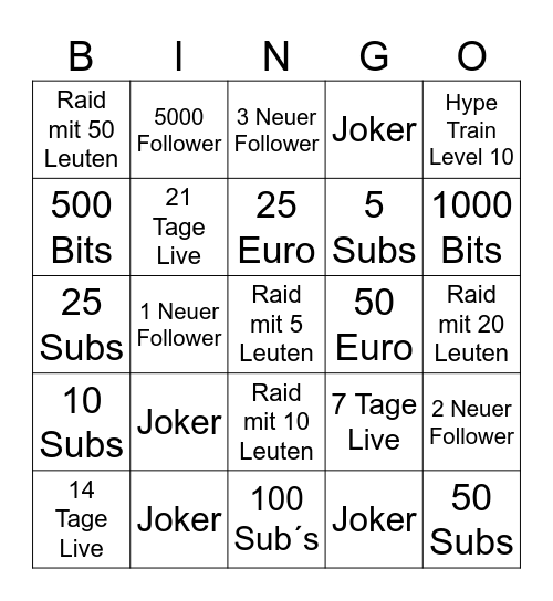 SubaDingo Giveaway Bingo Card