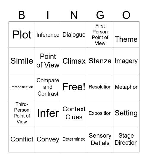 STAAR Vocabulary Bingo Card