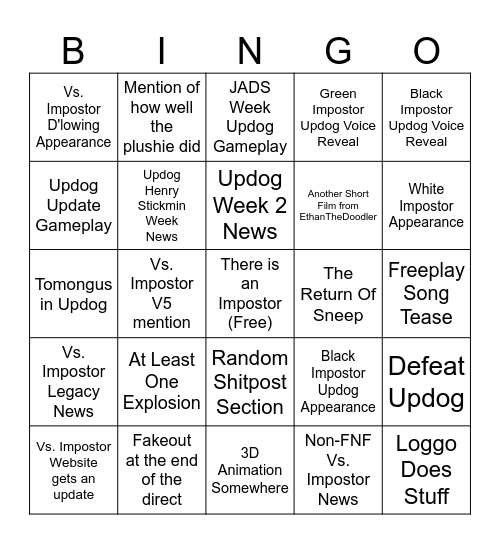 2026 Vs. Impostor Direct Bingo Card