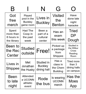 UCONN Student Culture!! Bingo Card