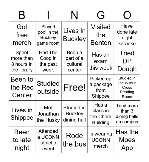 UCONN Student Culture!! Bingo Card