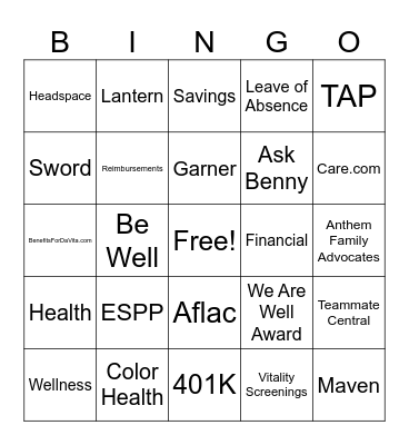Spring Benefits Bingo Card